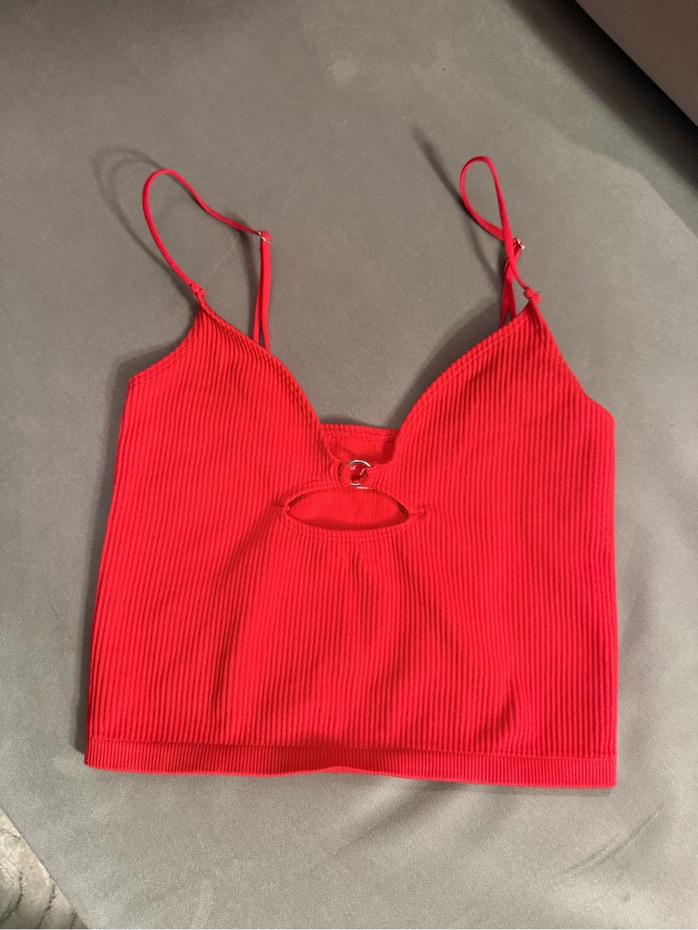 Red Ribbed Cutout Cami Top - Women